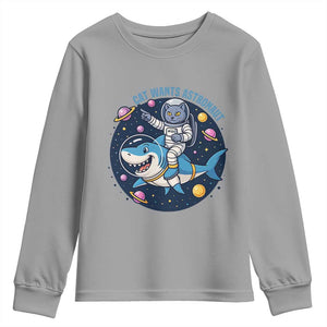 Funny Space Cat Wants Astronaut Youth Sweatshirt Sharks Sci fi Fan Universe TS12 Sport Gray Print Your Wear