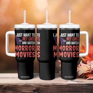 Funny Just Want To Pet Cats And Watch Horror Movies Tumbler With Handle TS12 Print Your Wear