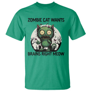 Funny Zombie Cat Wants Brains Right Meow T Shirt Halloween Zombie Kitten TS12 Irish Green Print Your Wear