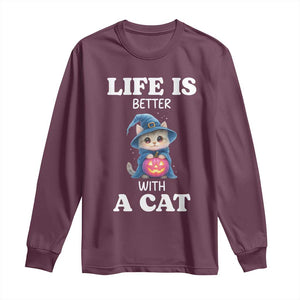 Halloween Kitty Long Sleeve Shirt Cute Life Is Better With A Cat TS12 Maroon Print Your Wear