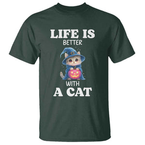 Halloween Kitty T Shirt Cute Life Is Better With A Cat TS12 Dark Forest Green Print Your Wear