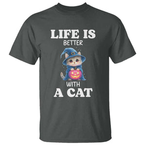 Halloween Kitty T Shirt Cute Life Is Better With A Cat TS12 Dark Heather Print Your Wear