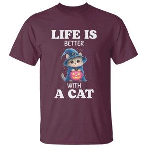 Halloween Kitty T Shirt Cute Life Is Better With A Cat TS12 Maroon Print Your Wear
