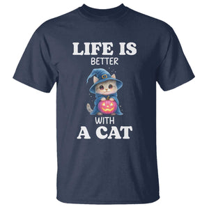 Halloween Kitty T Shirt Cute Life Is Better With A Cat TS12 Navy Print Your Wear
