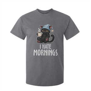 Funny I Hate Mornings T Shirt For Kid Cute Lazy Cat Drink Coffee TS12 Charcoal Print Your Wear