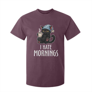 Funny I Hate Mornings T Shirt For Kid Cute Lazy Cat Drink Coffee TS12 Maroon Print Your Wear