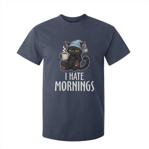 Funny I Hate Mornings T Shirt For Kid Cute Lazy Cat Drink Coffee TS12 Navy Print Your Wear