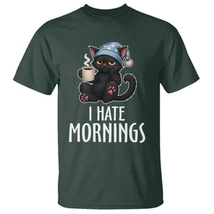 Funny I Hate Mornings T Shirt Cute Lazy Cat Drink Coffee TS12 Dark Forest Green Print Your Wear