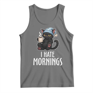Funny I Hate Mornings Tank Top Cute Lazy Cat Drink Coffee TS12 Black Heather Print Your Wear