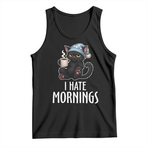 Funny I Hate Mornings Tank Top Cute Lazy Cat Drink Coffee TS12 Black Print Your Wear