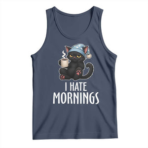 Funny I Hate Mornings Tank Top Cute Lazy Cat Drink Coffee TS12 Navy Print Your Wear