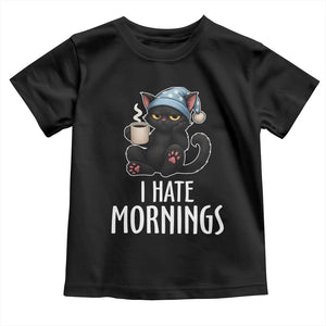 Funny I Hate Mornings Toddler T Shirt Cute Lazy Cat Drink Coffee TS12 Black Print Your Wear