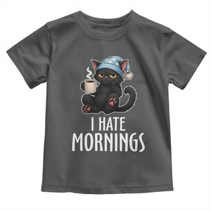 Funny I Hate Mornings Toddler T Shirt Cute Lazy Cat Drink Coffee TS12 Dark Heather Print Your Wear