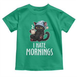 Funny I Hate Mornings Toddler T Shirt Cute Lazy Cat Drink Coffee TS12 Irish Green Print Your Wear