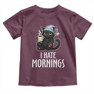 Funny I Hate Mornings Toddler T Shirt Cute Lazy Cat Drink Coffee TS12 Maroon Print Your Wear