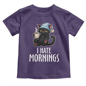 Funny I Hate Mornings Toddler T Shirt Cute Lazy Cat Drink Coffee TS12 Purple Print Your Wear