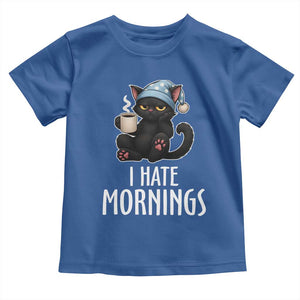 Funny I Hate Mornings Toddler T Shirt Cute Lazy Cat Drink Coffee TS12 Royal Blue Print Your Wear
