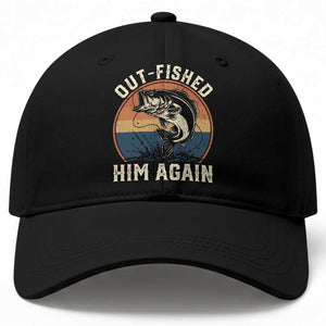 Funny Bass Fishing Baseball Cap Out Fished Him Again Fisherman Outdoor Adventure