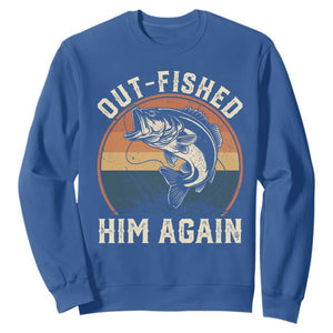 Funny Bass Fishing Sweatshirt Out Fished Him Again Fisherman Outdoor Adventure
