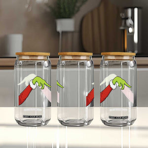 Funny Green Hand Basketball Pointing Meme Glass Can Christmas Holiday Gift