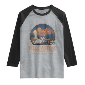 Yellowstone National Park Do Not Pet The Fluffy Cows Raglan Shirt Amusing Bison Encounter Campsite Toss