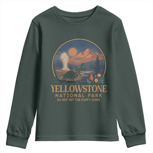 Yellowstone National Park Do Not Pet The Fluffy Cows Youth Sweatshirt Amusing Bison Encounter Campsite Toss