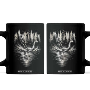 Funny Bigfoot Water Skiing Behind Nessie Coffee Mug Cryptid Lover
