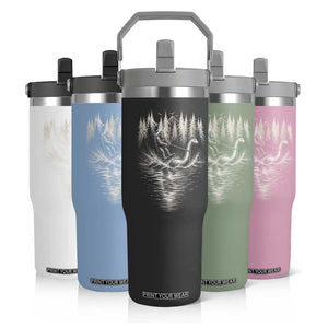 Funny Bigfoot Water Skiing Behind Nessie Flip Straw Tumbler Cryptid Lover