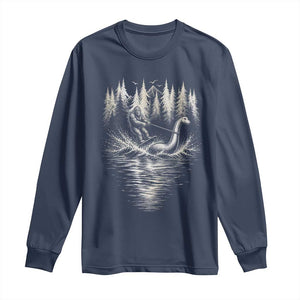 Funny Bigfoot Water Skiing Behind Nessie Long Sleeve Shirt Cryptid Lover