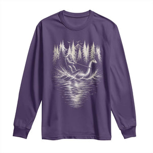 Funny Bigfoot Water Skiing Behind Nessie Long Sleeve Shirt Cryptid Lover