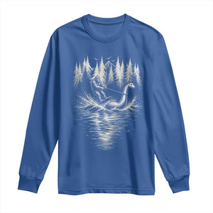 Funny Bigfoot Water Skiing Behind Nessie Long Sleeve Shirt Cryptid Lover