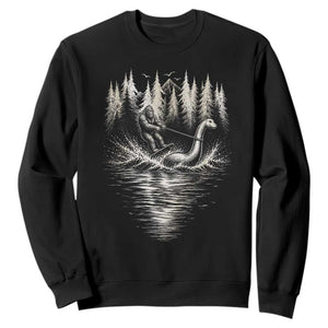 Funny Bigfoot Water Skiing Behind Nessie Sweatshirt Cryptid Lover