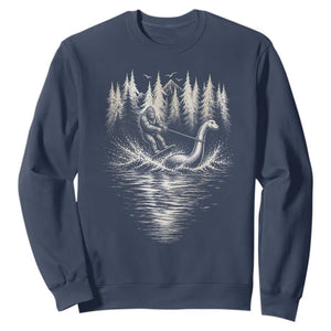 Funny Bigfoot Water Skiing Behind Nessie Sweatshirt Cryptid Lover