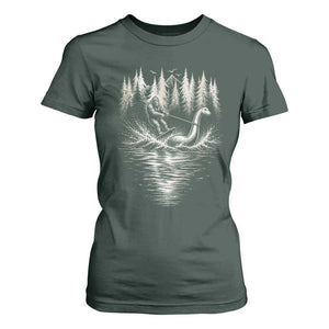 Funny Bigfoot Water Skiing Behind Nessie T Shirt For Women Cryptid Lover