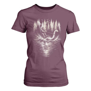 Funny Bigfoot Water Skiing Behind Nessie T Shirt For Women Cryptid Lover