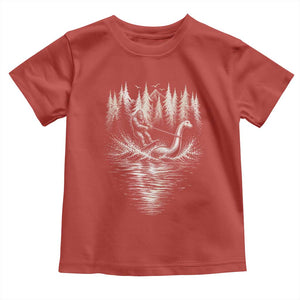 Funny Bigfoot Water Skiing Behind Nessie Toddler T Shirt Cryptid Lover