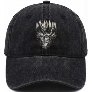 Funny Bigfoot Water Skiing Behind Nessie Washed Cotton Baseball Cap Cryptid Lover