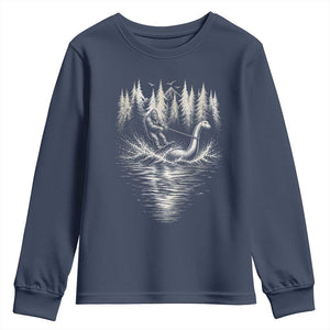 Funny Bigfoot Water Skiing Behind Nessie Youth Sweatshirt Cryptid Lover