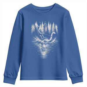 Funny Bigfoot Water Skiing Behind Nessie Youth Sweatshirt Cryptid Lover