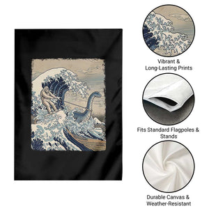 Funny Bigfoot Water Skiing Behind Nessie Garden Flag Ukiyoe Inspired Wave Art