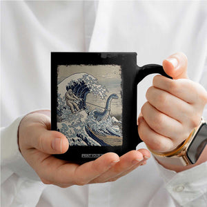 Funny Bigfoot Water Skiing Behind Nessie Coffee Mug Ukiyoe Inspired Wave Art