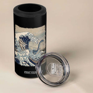 Funny Bigfoot Water Skiing Behind Nessie 4 in 1 Can Cooler Tumbler Ukiyoe Inspired Wave Art