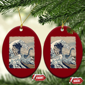 Funny Bigfoot Water Skiing Behind Nessie Ceramic Ornament Ukiyoe Inspired Wave Art