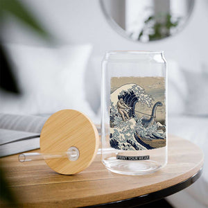 Funny Bigfoot Water Skiing Behind Nessie Glass Can Ukiyoe Inspired Wave Art