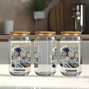 Funny Bigfoot Water Skiing Behind Nessie Glass Can Ukiyoe Inspired Wave Art