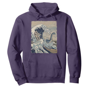Funny Bigfoot Water Skiing Behind Nessie Hoodie Ukiyoe Inspired Wave Art