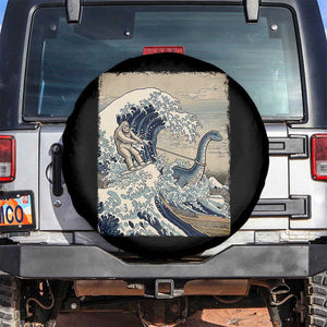 Funny Bigfoot Water Skiing Behind Nessie Spare Tire Cover Ukiyoe Inspired Wave Art