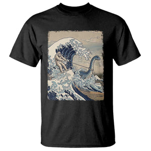 Funny Bigfoot Water Skiing Behind Nessie T Shirt Ukiyoe Inspired Wave Art