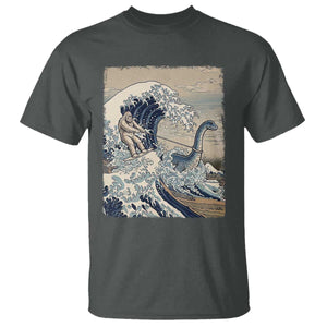 Funny Bigfoot Water Skiing Behind Nessie T Shirt Ukiyoe Inspired Wave Art