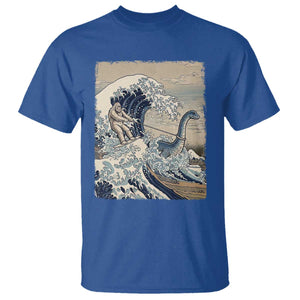 Funny Bigfoot Water Skiing Behind Nessie T Shirt Ukiyoe Inspired Wave Art